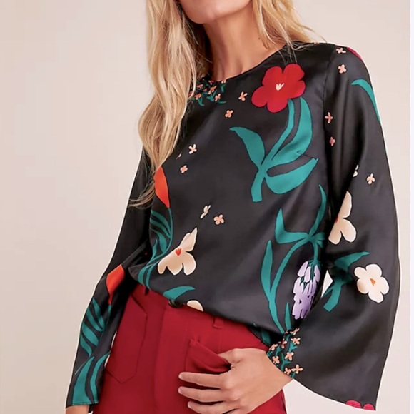 Marimekko Tops - Marimekko - Women's Mysteeri 100% silk Blouse long sleeve Black & flower top S